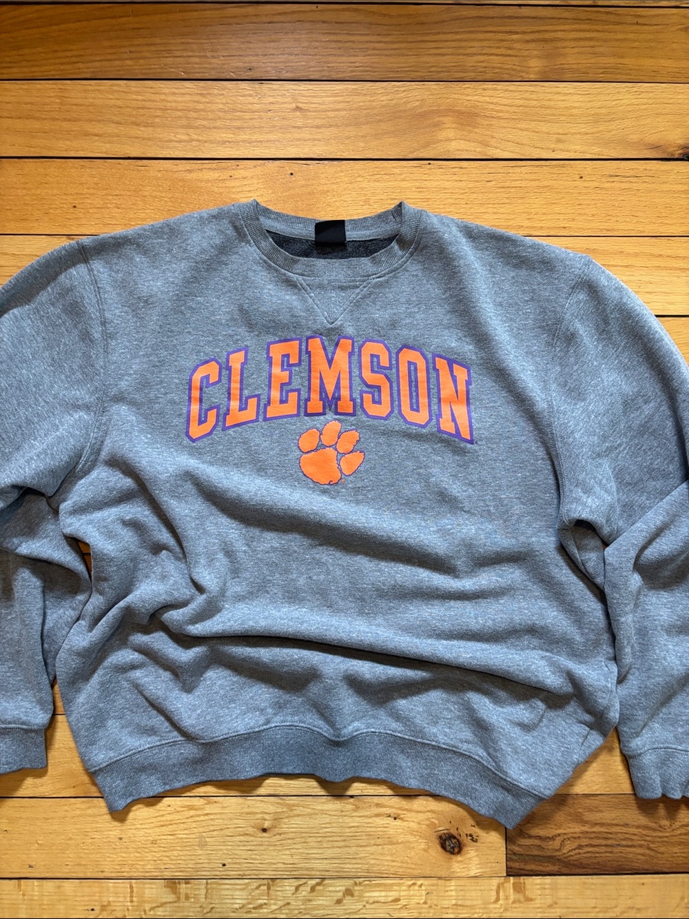 Top of the World Gray Crewneck Sweatshirt with Orange and Purple Clemson Logo